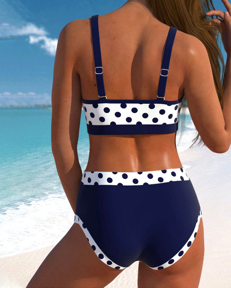 Liesbeth - Høy Midje Prikkete Bikini med Patchwork Design