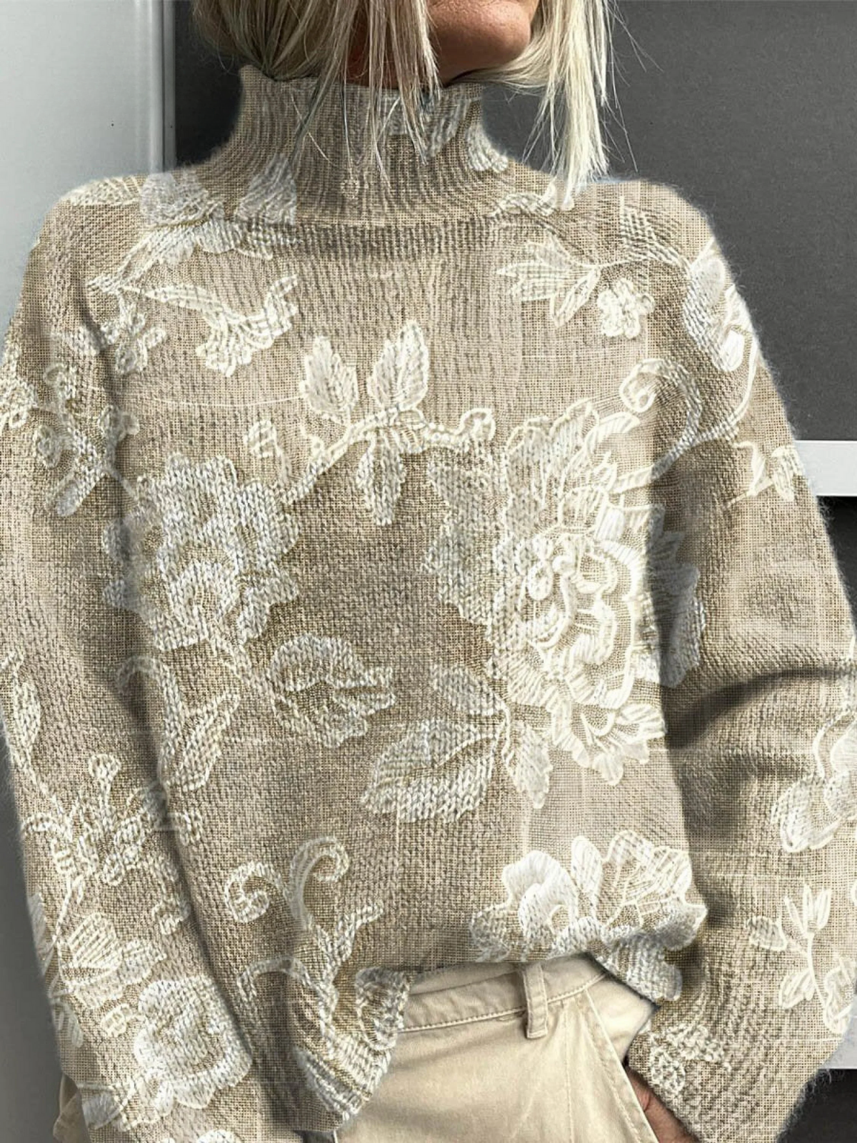 Lydia | Tidøs Vintage Blomster Turtleneck Genser
