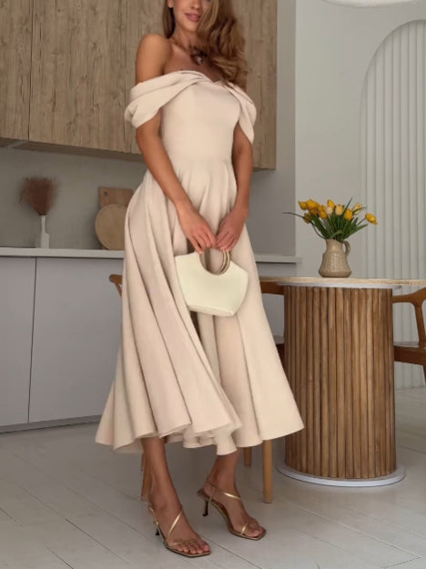 Elegant Maxi Kjole Drapert Uten Ermer