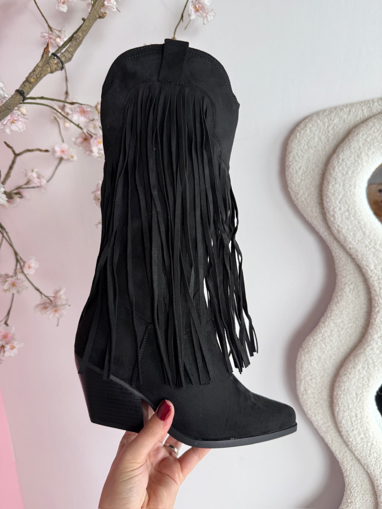 Høye Sorte Støvler med Fringer