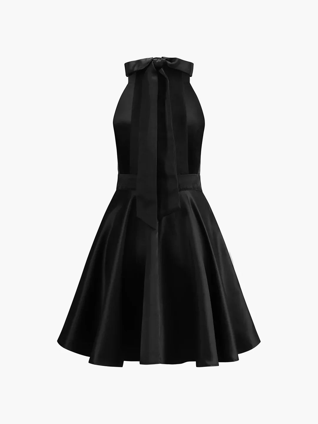 Mini Plisserte Satin Kjole med Doble Lommer og Åpen Rygg