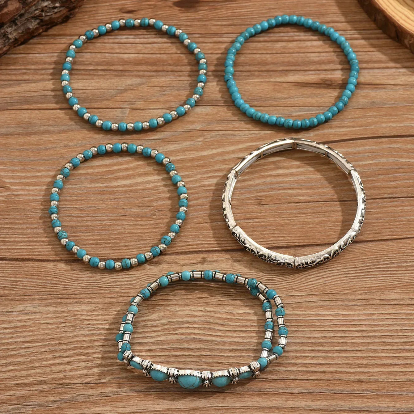 Bohemsk Turquoise Perlearmbånd Sett