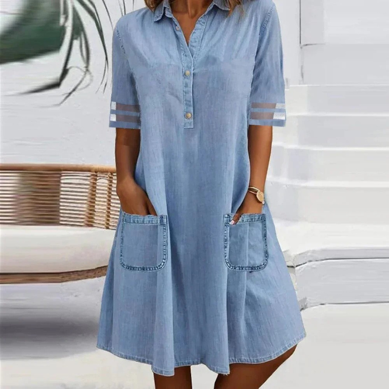 GABRIELLA | Mini Kjole i Denim med Komfortable Lommer og Avslappet Stil for Hver Dag