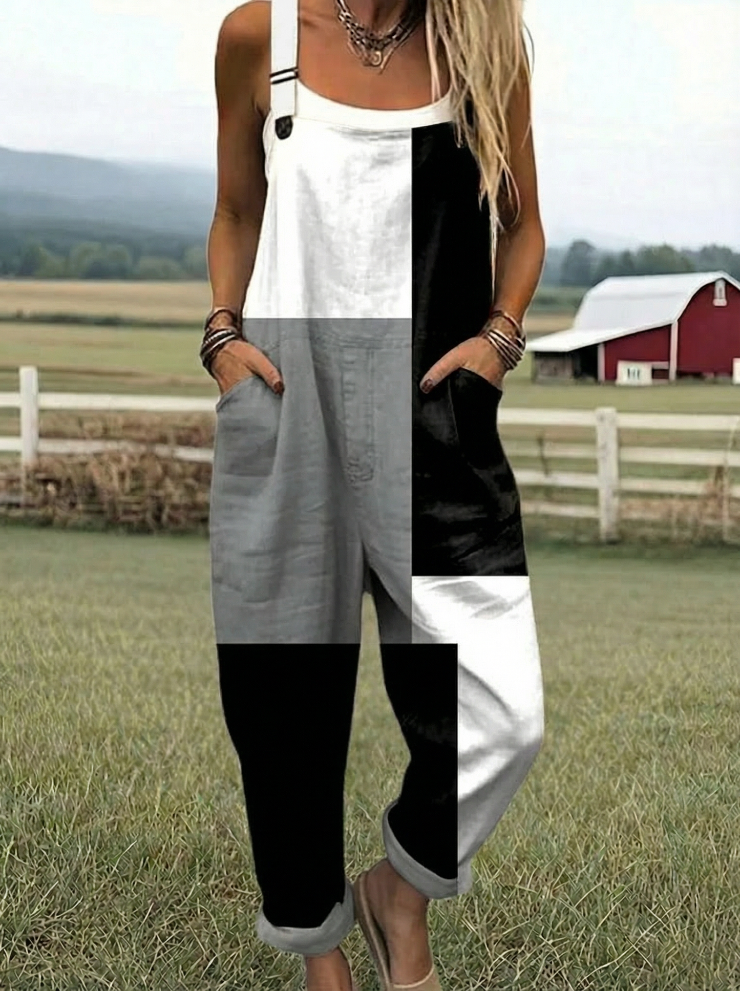 Hailey | Fargeblokk Avslappet Jumpsuit
