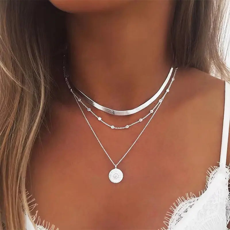 Lagerad Sølv Choker med Hänge - Halsbånd Sett