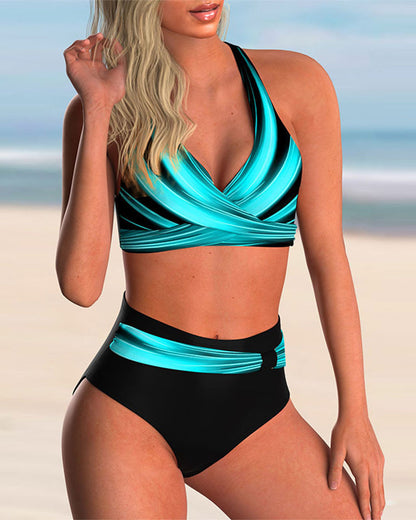 Liliana - Bikini Sett med Kryss Hals og Trykk