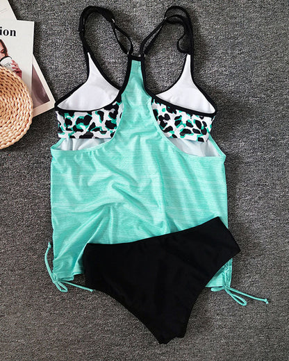 Augustus - Ensfarget tankini med panterprint