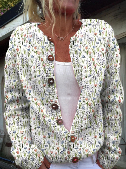 Kukallinen Kuvioitu Napitettava Neuletakki