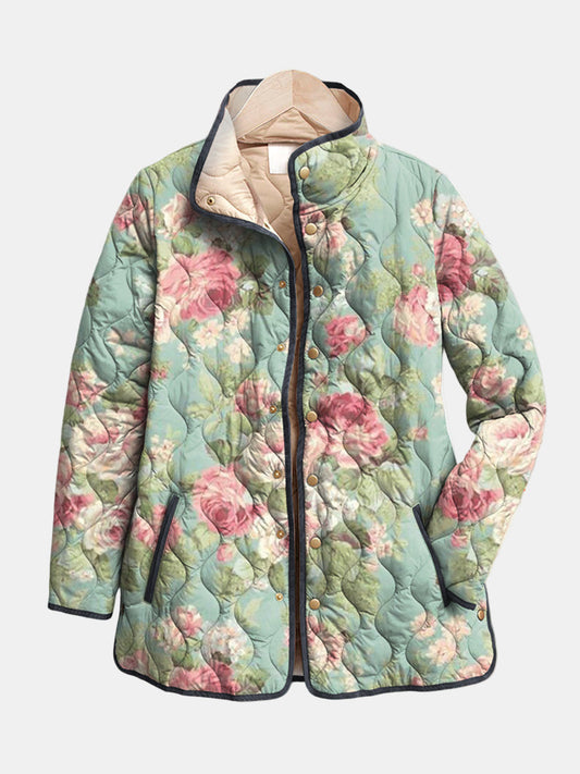 Carys | Retro Blomster Mønstret Quiltet Jakke