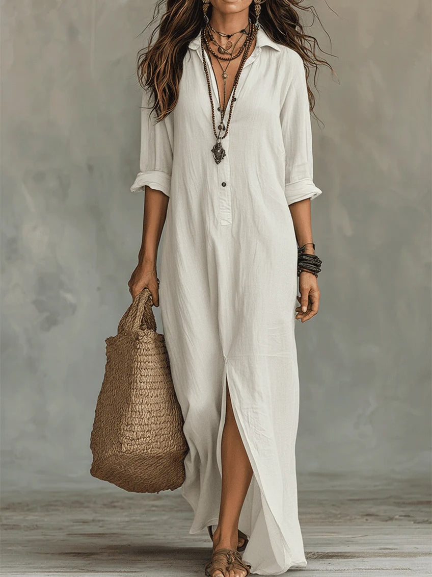 Soline™ | Oversized Svart Maxi Kjole med Knapper