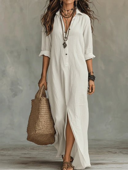 Soline™ | Oversized Svart Maxi Kjole med Knapper
