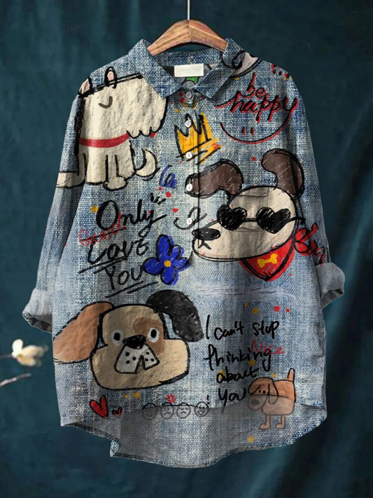 Søt Hundekunst Trykk Casual Skjorte