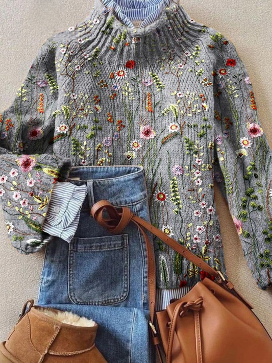 Maurine™ | Vintage blomstrete strikkegenser