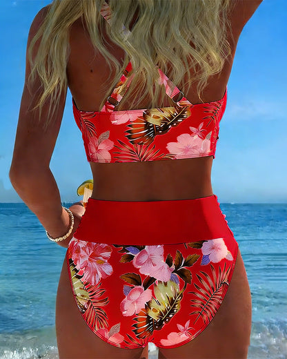 Bikini Kontrast Blomster Trykk