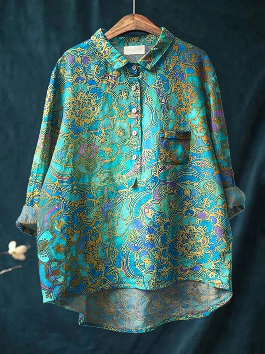 Kvinnes Retro Kunsttrykk Casual Skjorte
