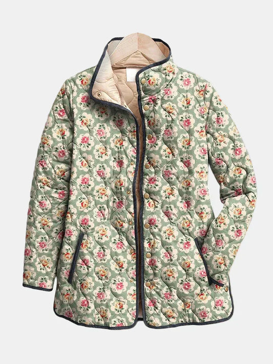 Aveline | Vintage Blomster Kunsttrykk Quiltet Jakke