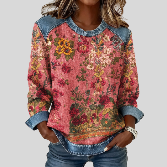 Orabelle™ | Kukkaprintti Svetari Denim-yksityiskohdalla