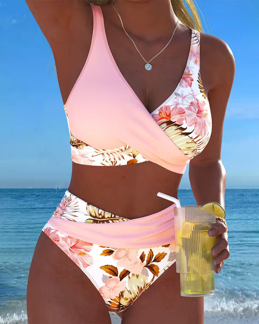Bikini Kontrast Blomster Trykk