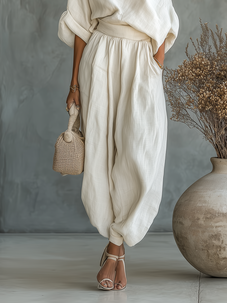 Lisa | Myk Off-Shoulder Topp og Tapered Bukse Sett