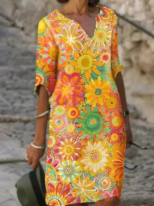 Nira | Livlig Blomster Midi Kjole