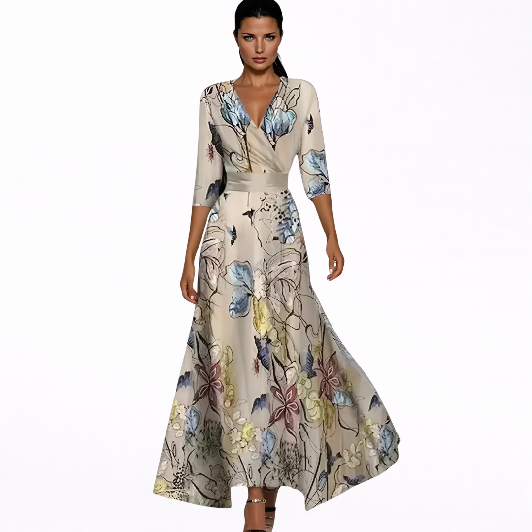 Emilia | Maxi Kjole med Elegant Blomstertrykk