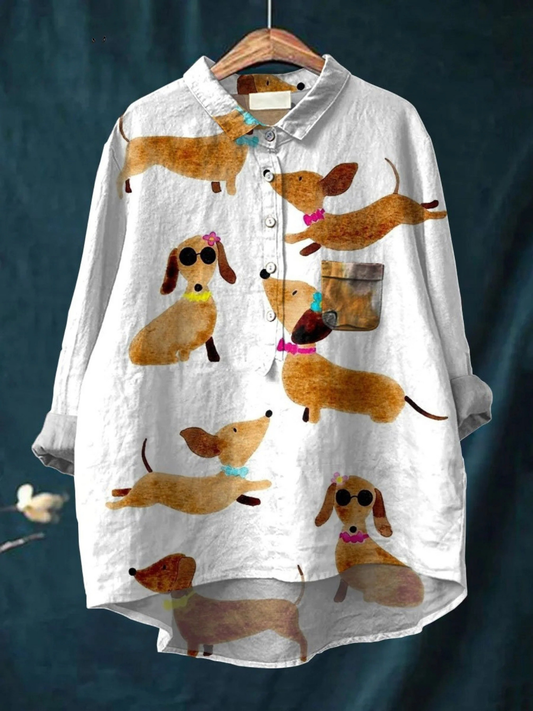 Søt Hund Dachshund Kunsttrykk Casual Skjorte