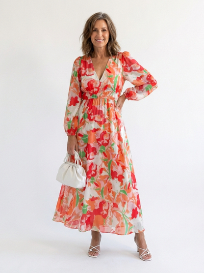 Althea | Langermet Blomster Maxi Kjole