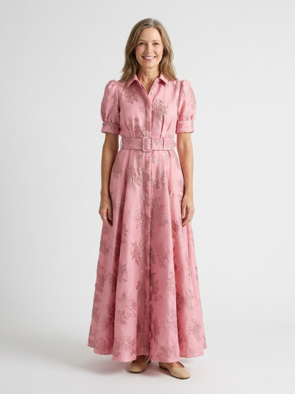 Xanthea | Kortermet Belte Floral Teksturert Maxi Skjortekjole