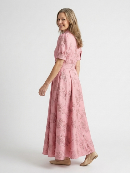 Xanthea | Kortermet Belte Floral Teksturert Maxi Skjortekjole