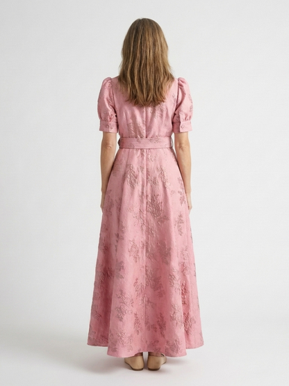 Xanthea | Kortermet Belte Floral Teksturert Maxi Skjortekjole