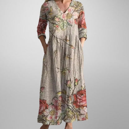 Yulya™ | Elegant Blomstrete Midi Kjole