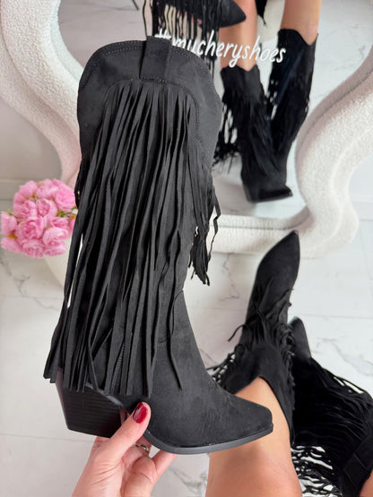 Høye Sorte Støvler med Fringer