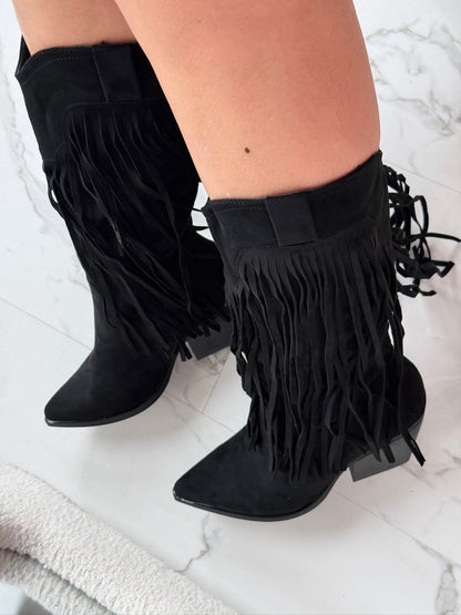 Høye Sorte Støvler med Fringer