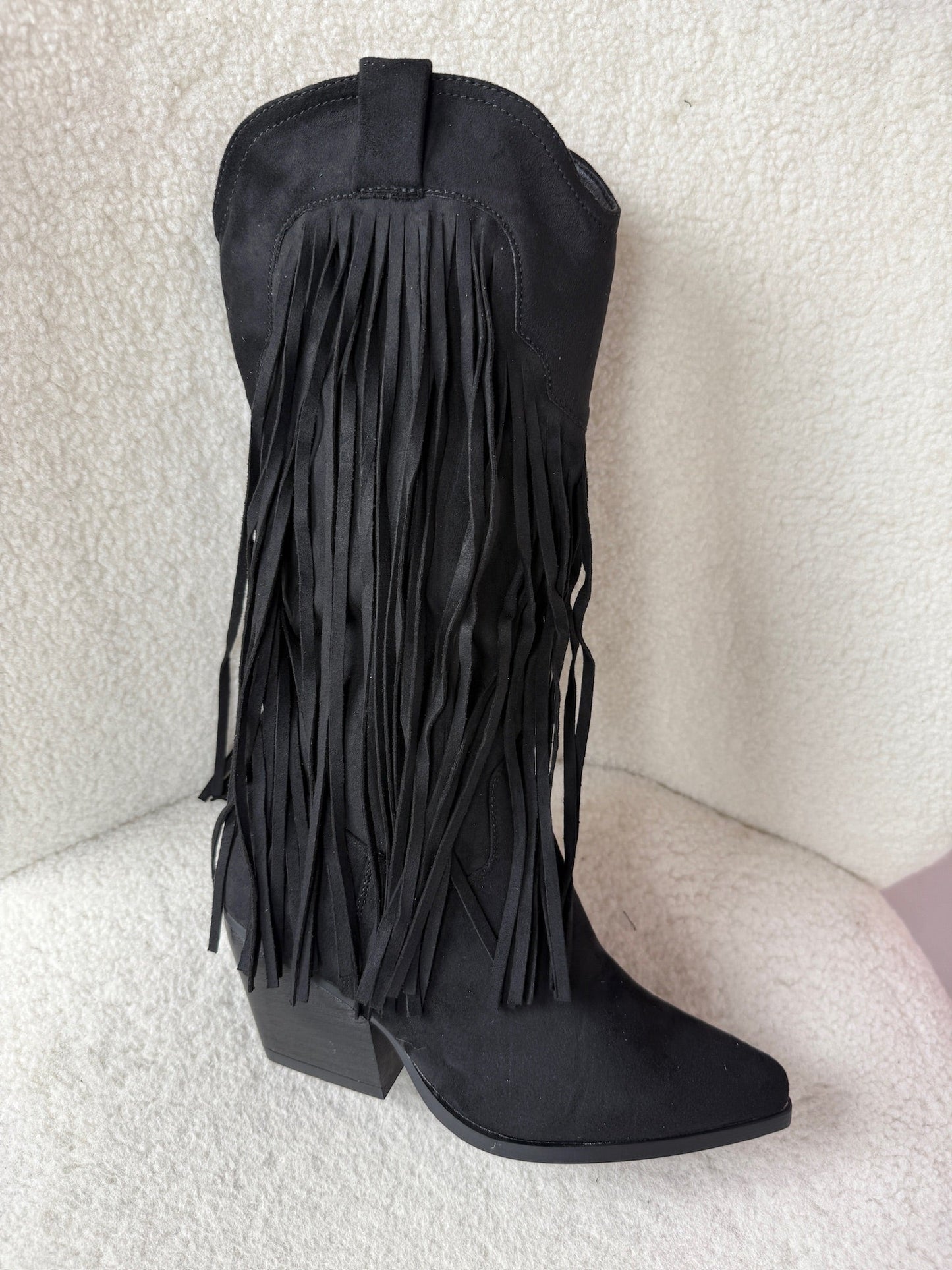 Høye Sorte Støvler med Fringer