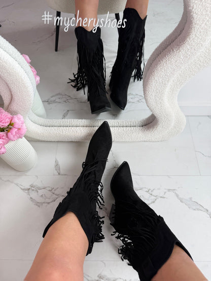 Høye Sorte Støvler med Fringer