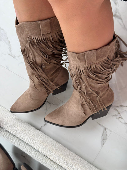 Hoge Taupe Støvler med Fringer