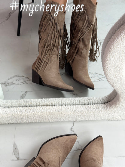 Hoge Taupe Støvler med Fringer
