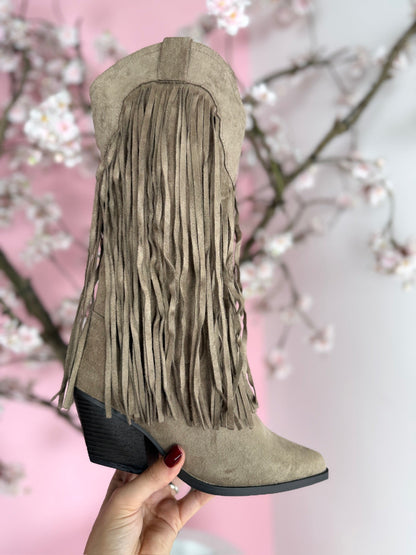 Hoge Taupe Støvler med Fringer