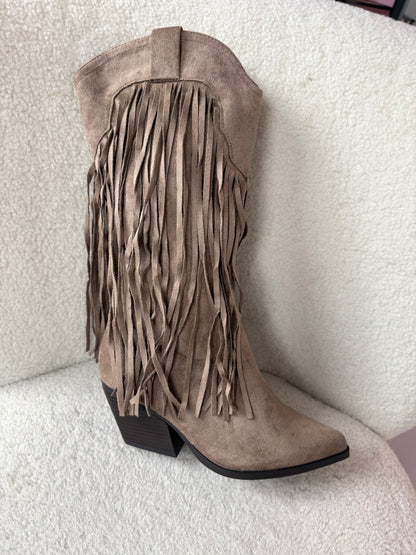 Hoge Taupe Støvler med Fringer