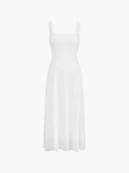 Elegant og Solid Lang Kjole med Stropper