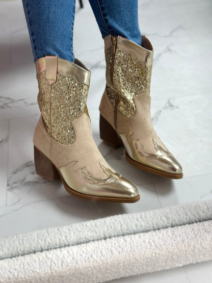 Glitrende Gull Cowboy Boots