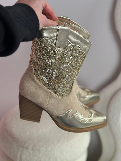 Glitrende Gull Cowboy Boots