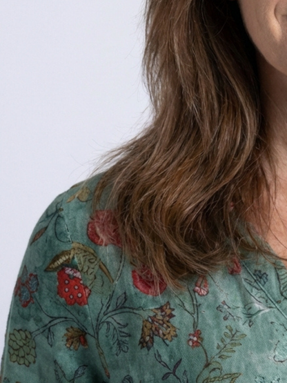 Marina | Blomstertrykt V-hals Maxi Kjole med Trekvart Ermer