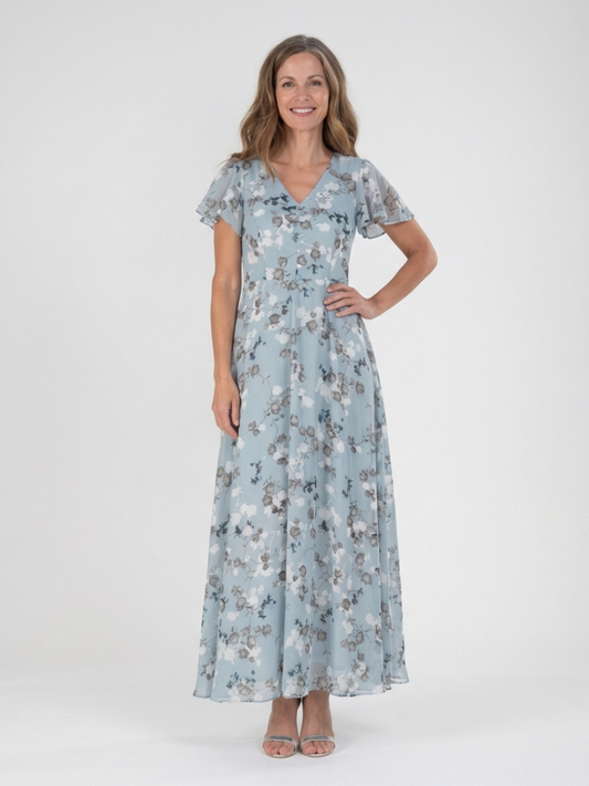 Ismeria | Floral Chiffon Maxi Kjole