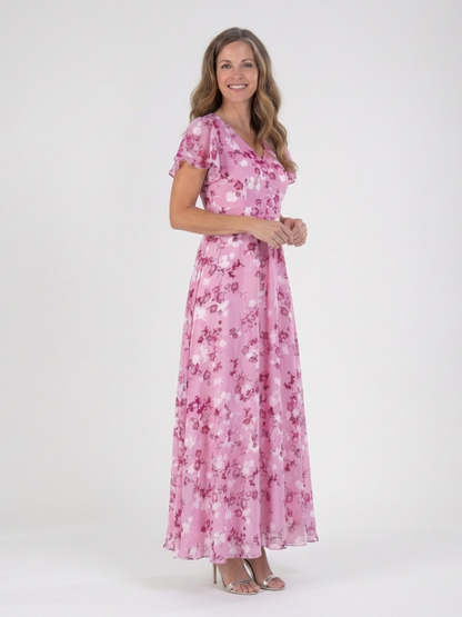 Ismeria | Floral Chiffon Maxi Kjole