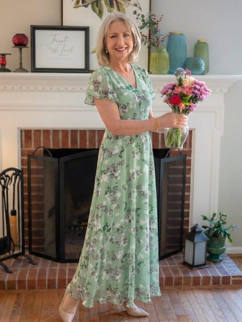 Ismeria | Floral Chiffon Maxi Kjole