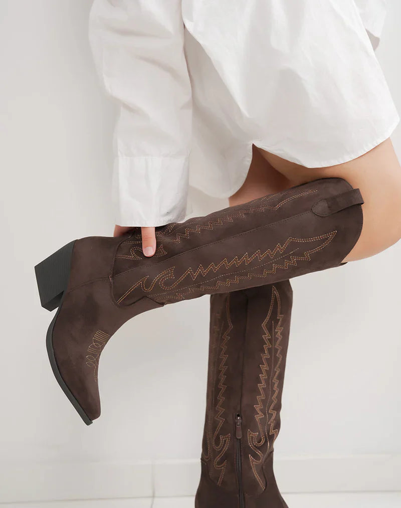 Brune Suedine Cowboy støvler med Broderi