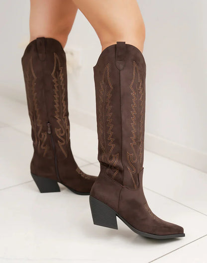 Brune Suedine Cowboy støvler med Broderi