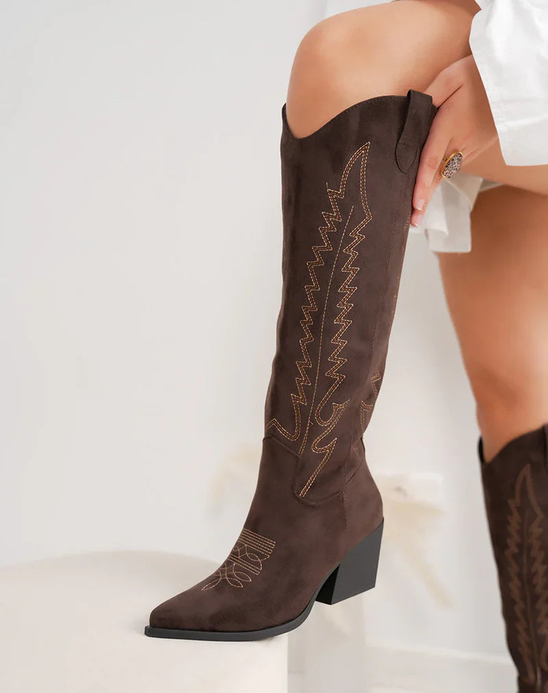 Brune Suedine Cowboy støvler med Broderi