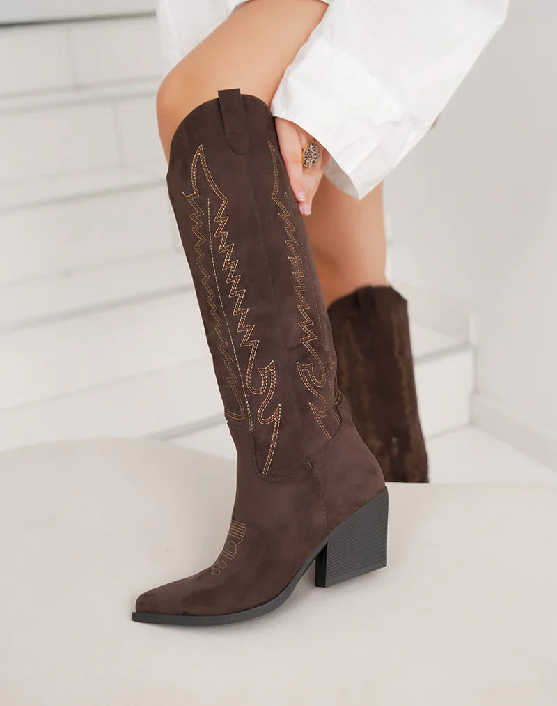 Brune Suedine Cowboy støvler med Broderi